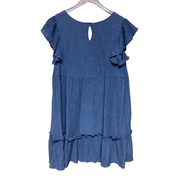 Flying Tomato Women's Blue Tiered Flutter Sleeve Crepe Dress Size Medium - Picture 5 of 9